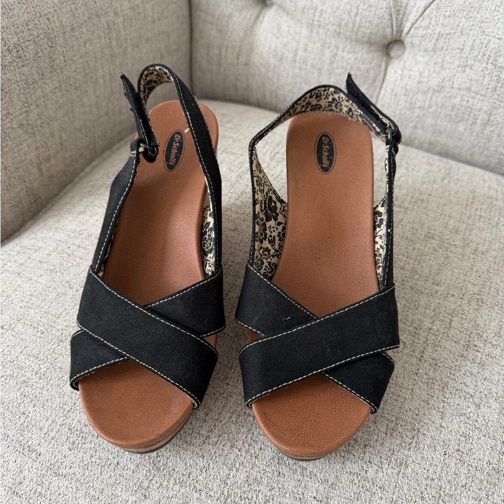 Dr. Scholl's Black and Brown Wedge Sandals